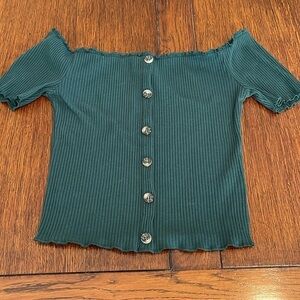 Eye Candy Ribbed Cropped Top Dark Teal Green Top Medium Y2K